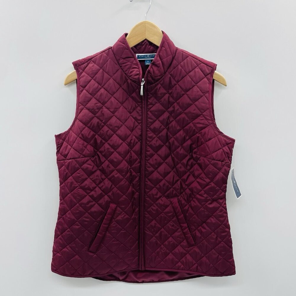 Karen Scott Sport Womens Size Small Solid Puffer Vest in Malbec Dark Red $47